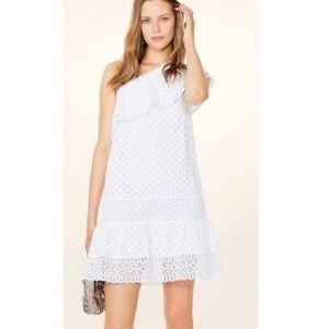 Tory Burch Zoe white eyelet cotton one shoulder dress